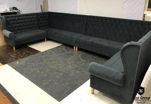 диван для кафе и ресторана в стяжке черный ткань